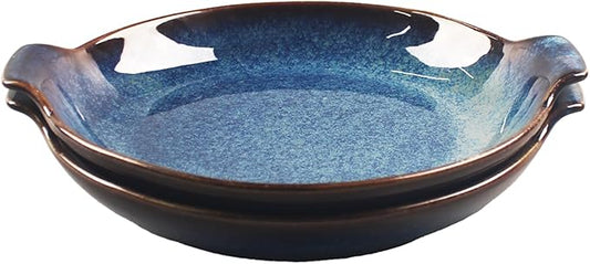 Ceramics Au Gratin baking Dishes Set of 2, Baking Tray Bake ware, 10.5 oz Ramekins, for Pie Pan, Appetizer, Tart, Dessert, Quiche, Oven Small dish, individual dishes, Round 9 Inch