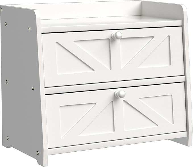 Bread Box for Kitchen Countertop, Double Layer Wooden Breadbox, Large Capacity Bread Storage Bin, Homemade Bread Storage Container, Farmhouse Breadbox Organizer, White