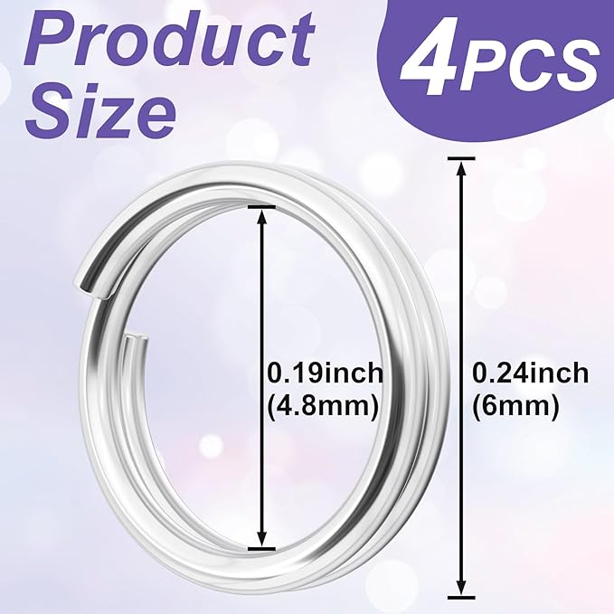 4pcs Jump Rings for Jewelry Making, 925 Sterling Silver Split Jump Ring, 4/5/6/8mm Double Loops Small Key Rings Open Connector Closures for Necklace Bracelets Jewelry Marking