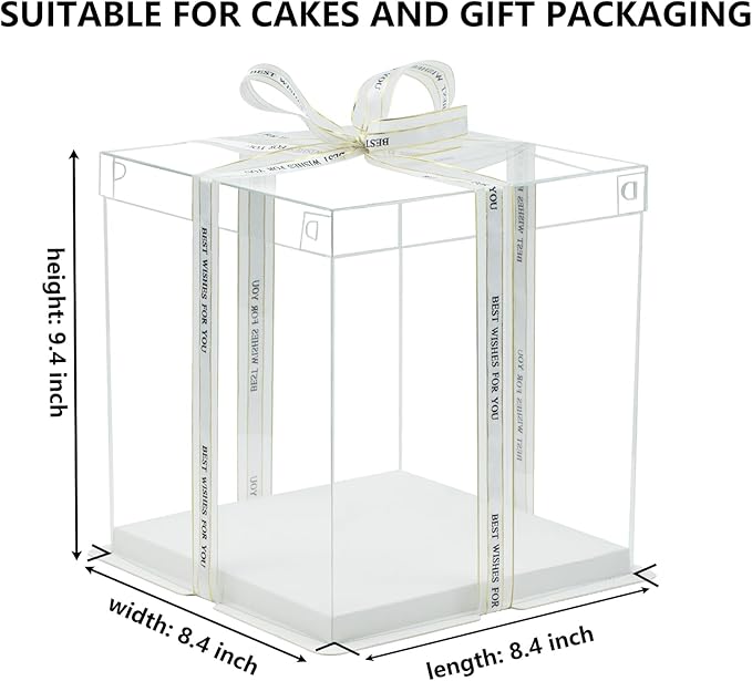 8x8x9Inch Clear Cake Box 8Pcs Tall Cake Box Clear Boxes Treat Boxes Cake Transport Container Tall Cake Carrier for Transport Gift Box Display Case cajas para pasteles White