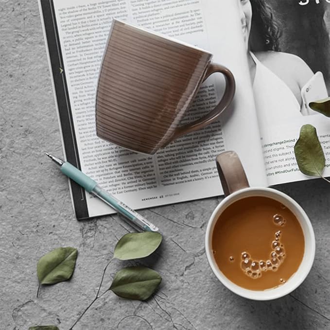 DOWAN Coffee Mugs, 17 Oz Coffee Mug Set of 6, Corrugated Tea Mugs (Brown)