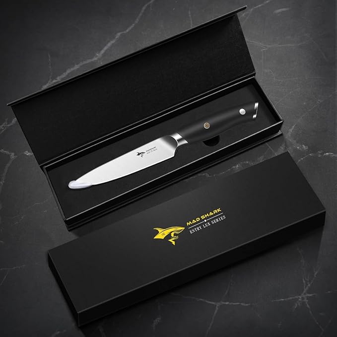 MAD SHARK 5 inch Paring Knife, Small Kitchen Knives Ergonomic Handle, Ultra Sharp Fruit Knife for Fruits,Vegetables, Forged Synergy by German Stainless Steel