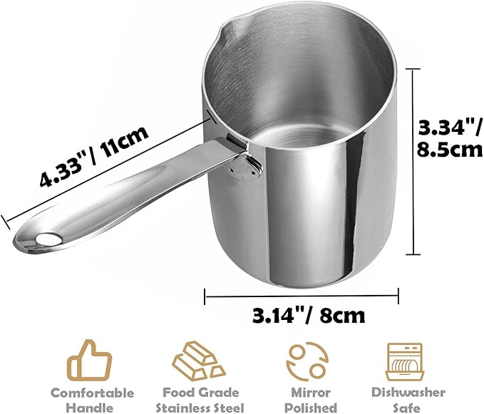 Butter Warmer Turkish Coffee Pot Milk Warmer Pot 18/10 Stainless Steel Mini Saucepan 10oz/300ml