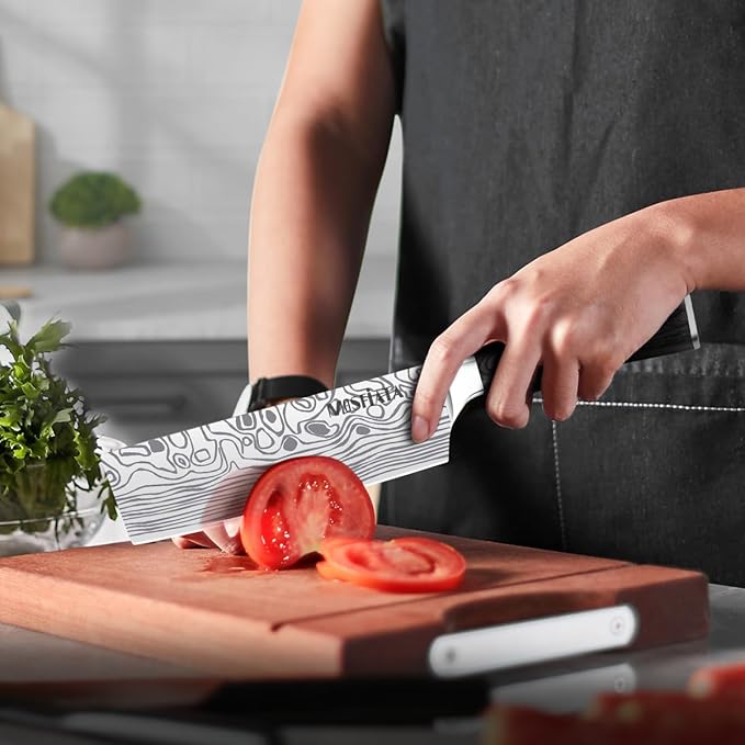 MOSFiATA Professional Chef Knife Set with German High Carbon Stainless Steel Kitchen Knife Set 3 PCSwith Finger Guard,Knife Sharpener,Knives Set for Kitchen with Gift Box
