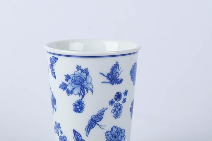 14 oz ceramics Handmade blue and white Retro Coke cups coffee tea set of 4 china Coffee Mugs for Tea, Milk,Dishwasher and Microwave Safe，Free gift soft silicone cover and gift box