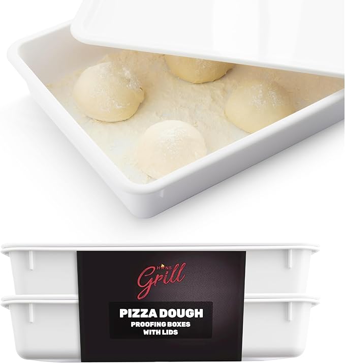 Hans Grill Pizza Dough Proofing Box - Pack of 2 Stackable BPA-Free Trays with Covers - Perfect as a Bread Proofing Box and Dough Container - Premium Quality Pizza Storage Container (2 Pack Large)