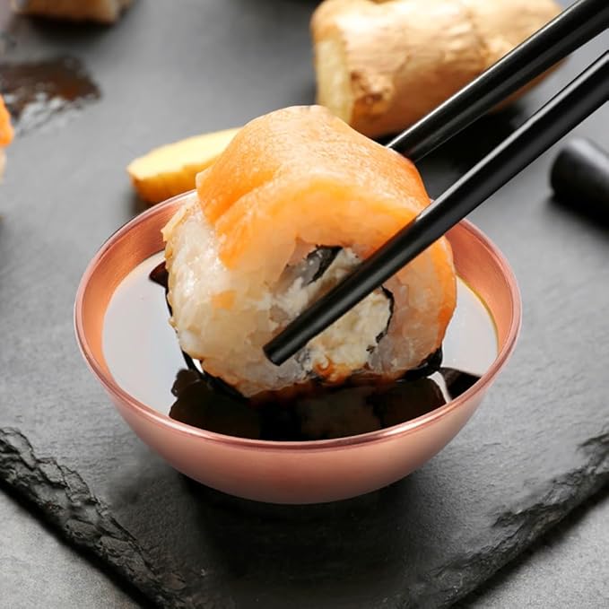 8 Pack 3.2inch Stainless Steel Sauce Dishes Mini Individual Saucers Bowl Round Seasoning Dishes Sushi Dipping Bowl Appetizer Plates, Rose Gold