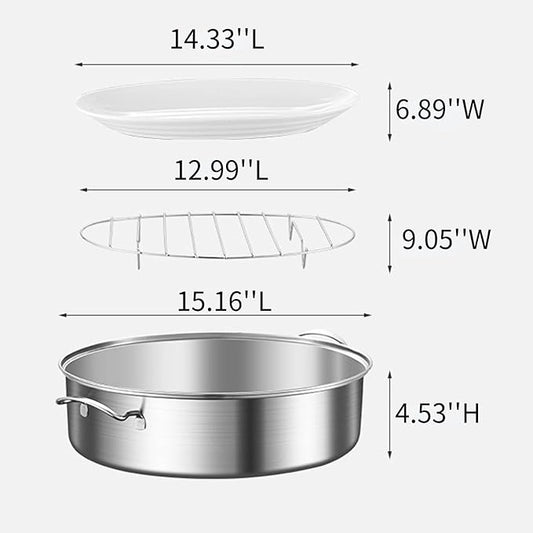 Stainless Steel Fish Steamer, Fish Steamer for Cooking Multi-Use Oval Pasta Pot/Braiser with Rack, Ceramic Pan, Chuck, Stockpot for Steaming Fish, Boiling Soup