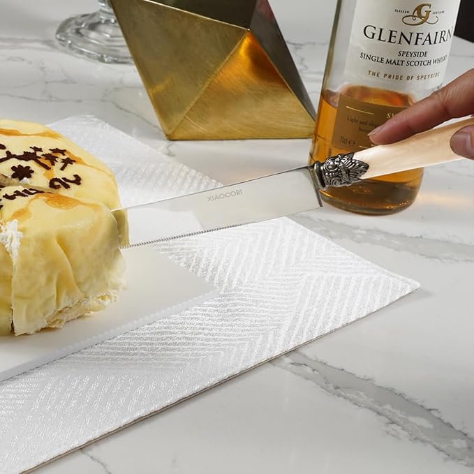 2-piece Cake Knife and Serve Set, Fancy Hand Craft Italian Design, Vintage Pie Knife Server Set with Handle, Cake Cutter Set (Champagne)