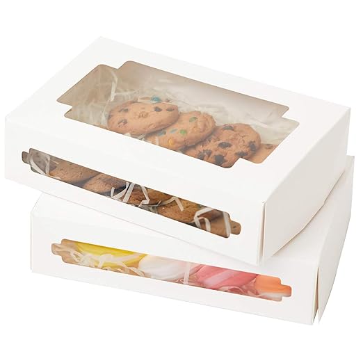 qiqee 50Packs Auto-pop Cookie Boxes for Gift Giving 8x5.3x2 inch White One Second Folding Treat Box with Window Bakery Box for Donuts Candies and Biscuit