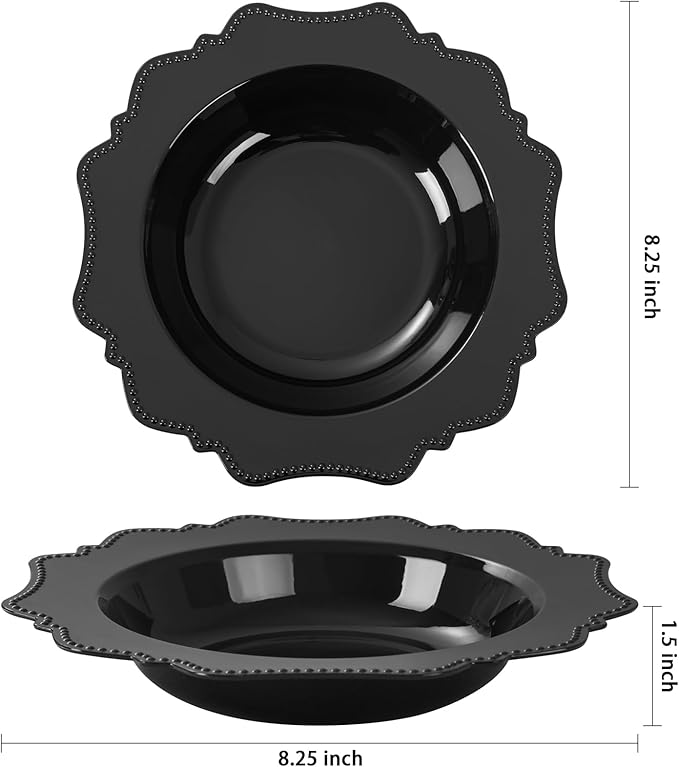 COLOSUS Black Plastic Party Bowls (60 Pack) 12 Oz Disposable Soup/Salad Bowl, Fancy Shatterproof Dinnerware for Catering, Holidays, Weddings, and Everyday Use