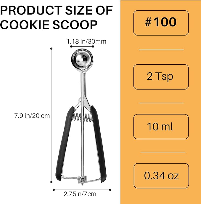 Mini Cookie Scoop #100, 2 Teaspoons/ 10 ml (1/3 oz) Cookie Dough Scoop, Cookie Scoops for Baking, Comfortable Grip, Non-Slip