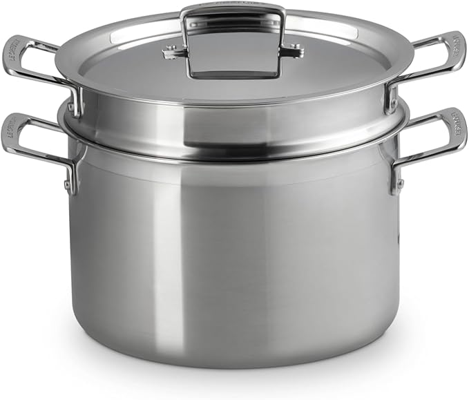 Le Creuset Stainless Steel Classic 3-Ply Deep Pasta Pot and Sieve, 7.5qt