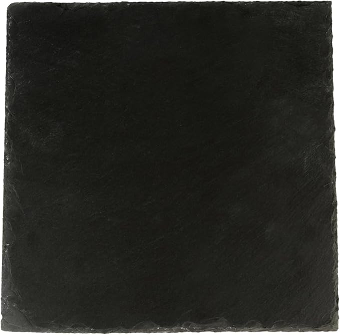 Restaurantware Slate Serving Trays 4 Pack of 10 x 10" Foam Feet Charcuterie Stone Plates Rustic Edges Freezable Black Square Serving Display Cheese Boards for Kitchen, Gourmet, Dining, Parties