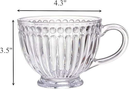 Set of 4 Glass Coffee Mugs, 12 oz Ribbed Teacups for Cappuccino, Tea, and Hot Beverages - Durable and Stylish Drinkware (Set of 4)