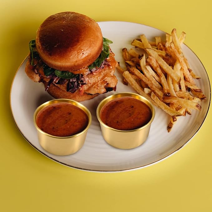 Ramekin Sauce Dipping Bowl Mini Sauce Cups Pudding Condiment Cups for Home Party Restaurant (Golden 12PCS 60ml)