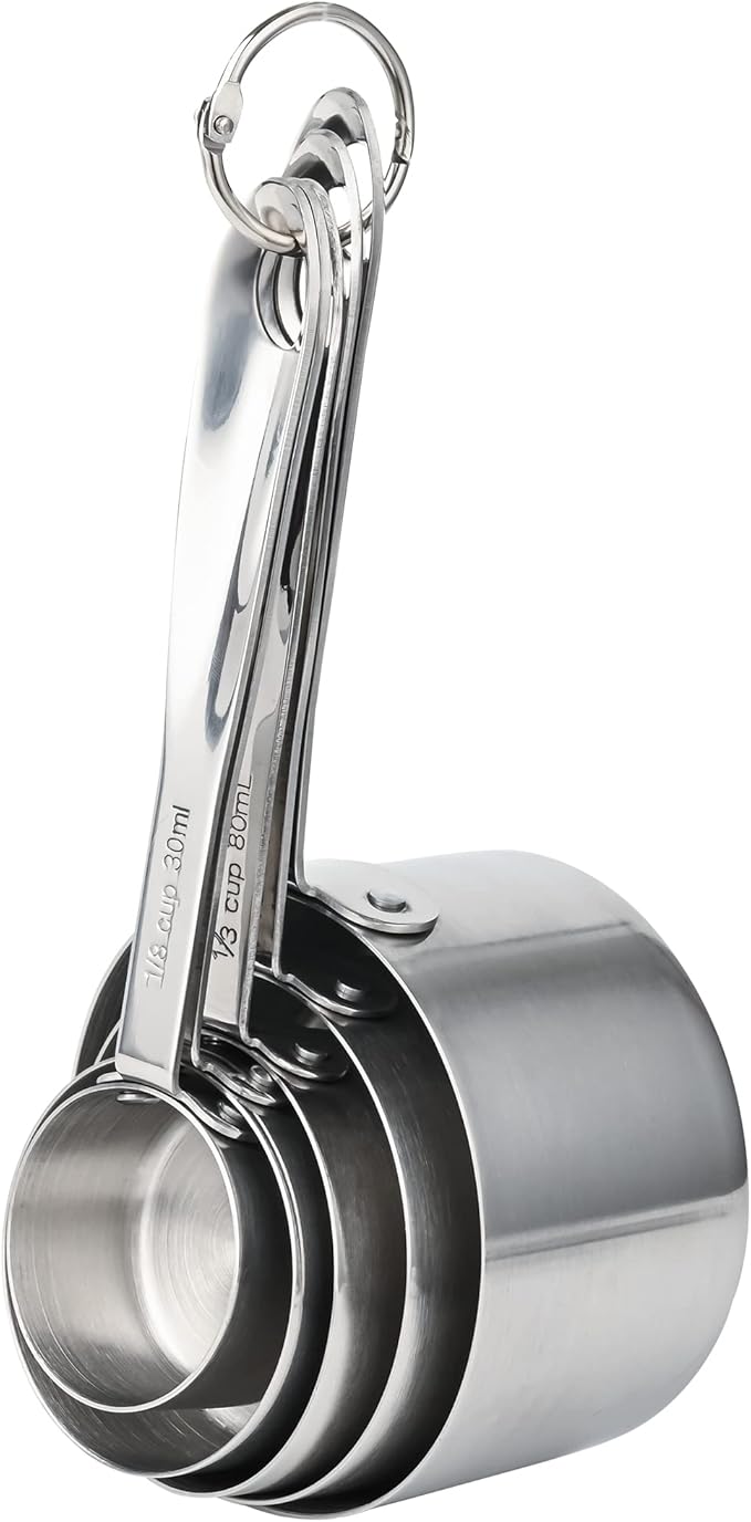 Measuring Cups Set of 5, Stainless Steel Measuring Cups Set, Kitchen Measuring Cup Set, Metal Measuring Spoons for Baking, Dry Measuring Cups, Heavy Duty Measurement Cups with 1/8 Measure Cup