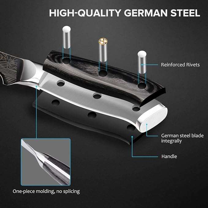 MOSFiATA 6" Boning Knife, Sharp Kitchen Cooking Knife with Finger Guard and Knife Sharpener, German High Carbon Stainless Steel EN1.4116 Chef’s Knife with Micarta Handle and Gift Box