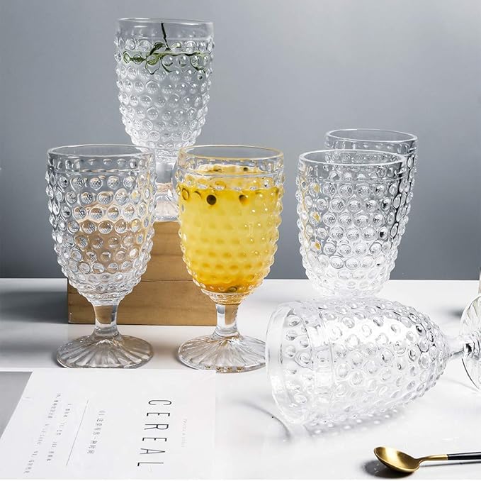 G Hobnail Old Fashioned Iced Beverage Goblet 13 oz. set of 6, Premiun Glass Set for Wine, Soda & Juice, Perfect for Dinner Parties, Bars & Restaurants