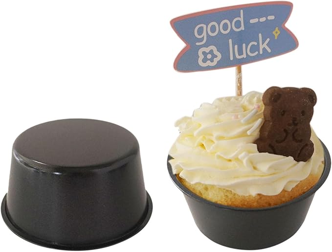 Muffin Pan Individual, 6Pcs Jumbo Muffin Tin Set, Nonstick Round Cupcake Pan for Baking Muffins, Popover, Egg Tarts, Quiche - Carbon Steel, Black