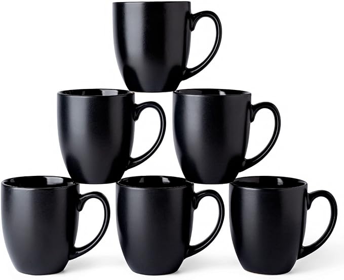 AmorArc 12oz Coffee Mugs Set of 6, Large Coffee Mugs for Men Women Dad Mom, Ceramic Coffee Cups with Large Handle for Tea/Latte/Cappuccino/Cocoa. Dishwasher&Microwave Safe, Matte Black