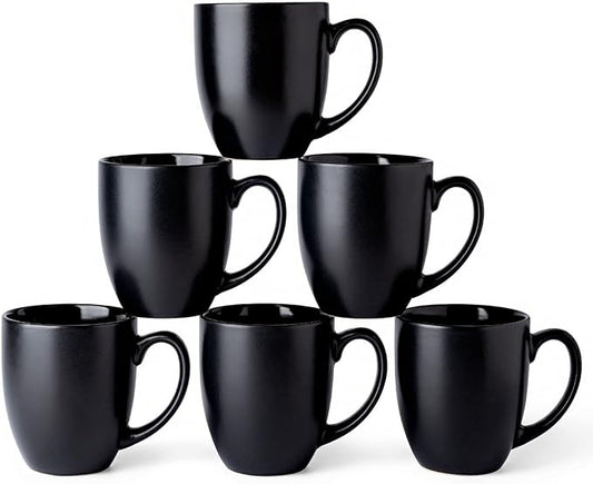 AmorArc 12oz Coffee Mugs Set of 6, Large Coffee Mugs for Men Women Dad Mom, Ceramic Coffee Cups with Large Handle for Tea/Latte/Cappuccino/Cocoa. Dishwasher&Microwave Safe, Matte Black