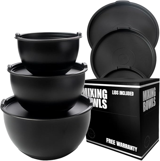 ANGORA BRANDS Matte Black Mixing Bowls - Nesting Mixing Bowls - Stylish Kitchen Essentials for Cooking, and Baking - Ideal Salad Bowl- Durable Nesting Bowl - Matte Mixing Bowl by Samma