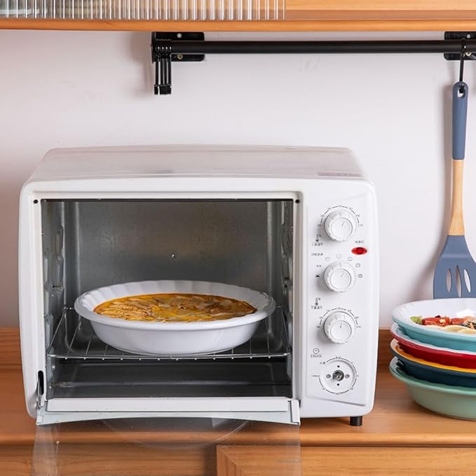 Sweejar Ceramic 10.4 Inches Pie Pan for Baking, Deep and Fluted Porcelain Round Pie Dish, Non-Stick Pie Plate for Pumpkin Pie, Apple Pie, Pie Pots with Morden Farmhouse Design (Blue & Yellow)