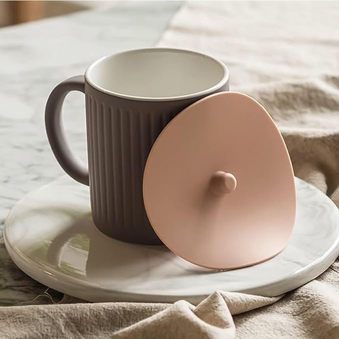 Carrotez 2 Pack Silicone Cup Cover Lids, 4.3 Inch Mug Covers, Reusable Silicone Coffee and Tea Cup Lids - Pink Beige