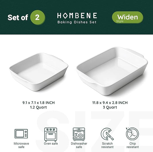Casserole Dish Set for 2，Ceramic Baking Pan, Ceramic Baking Dish, Bakeware for Baking, Kitchen Decor, Microwave Oven Safe，Kitchen Decor (1.2QT/3QT)