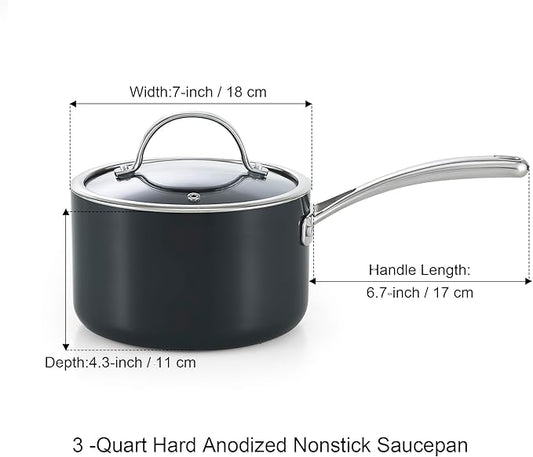 Cooks Standard 3-Quart Hard Anodized Nonstick Saucepan with Lid, Black,NC-00342