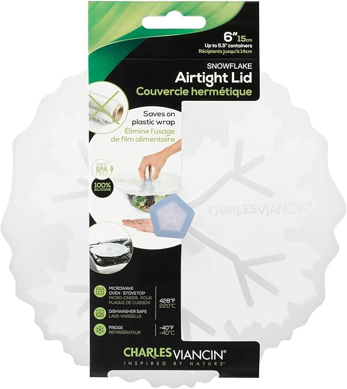 Charles Viancin Lids - Winter Themed - Airtight - 11-inch Poinsettia, 9-inch Holly, or 6-inch Winter Snowflake Christmas Designs (Set of Three Winter Lids), Red, Green, White