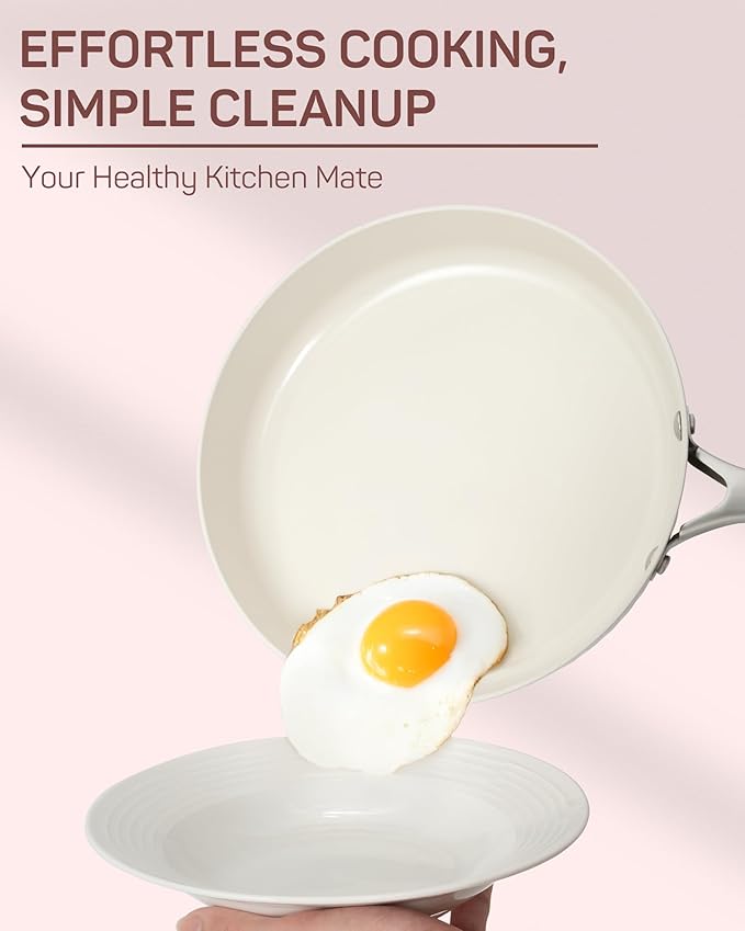 10Pcs Nonstick Cookware Set, Ciwete Tri-Ply Ceramics Cookware Set, Kitchen Pots and Pans with Stay Cool Ergonomic Handle, Dishwasher Safe, Oven Safe, Gift, Compatible with All Stovetop, Pink