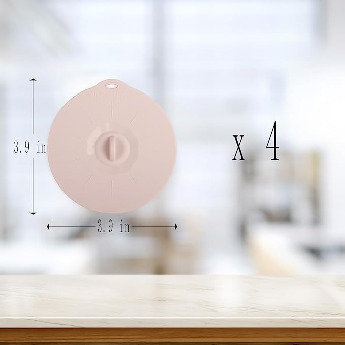 4 Pack 3.9" Silicone Lids for Cups Bowls Plates Pans, Microwave Splatter Cover, Kitchen Containers Lids Cover for Food Storage, Mini