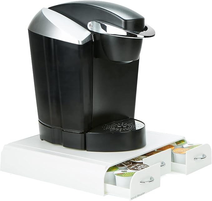 Mind Reader Single Serve Coffee Pod Organizer with 3 Drawers, 36 Pod Capacity, Countertop, 12.25"L x 13.5"W x 2.5"H, White (Pack of 8)