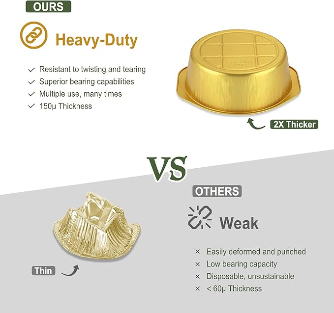 7.8" Extra-Deep Aluminum Foil Pans with Integrated Handles and Snap-On Lids (10 pcs) | 2X Thickness Heavy-Duty Reusable Tin for Baking and Cooking