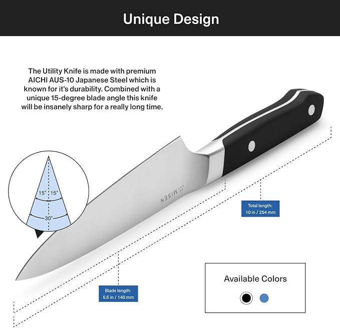 Misen 5.5" Utility Knife – High Carbon Japanese AUS-10 Stainless Steel – Hybrid German & Japanese Blade – Precision Kitchen Knife for Professionals & Home Cooks – Ultimate Cutting Performance - Blue