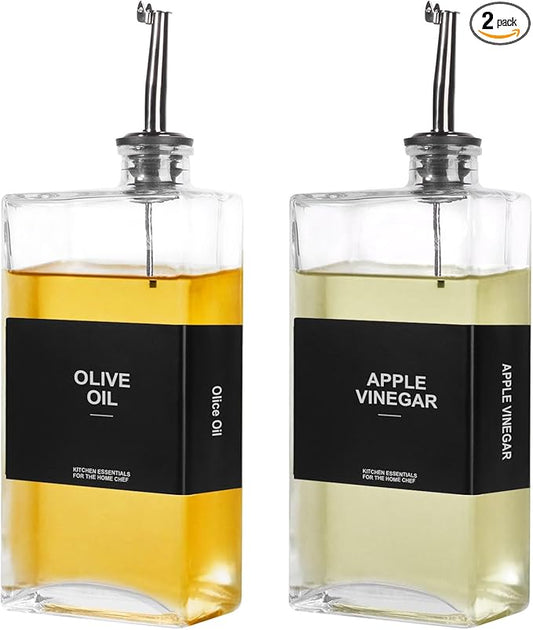 OKYUK Olive Oil Dispenser Bottle for Kitchen Cooking, 16.9oz/500ml Soy Sauce Coffee Syrup Oil and Vinegar Dispenser Set, with Silicone Funnel, Labels (2PCS, Black)