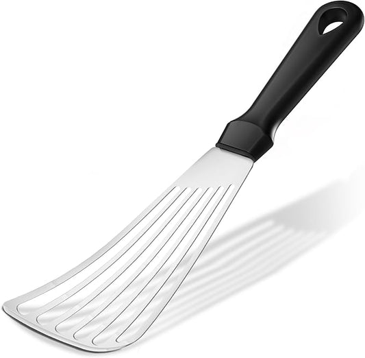 18/8 Stainless Steel Fish Spatula, Thin Long Flexible 12.5-in Metal Spatula Fish Turner Brushed Kitchen Utensil for Outdoor Grilling Daily Barbeque, Dishwasher Safe