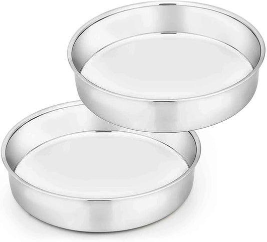 TeamFar Cake Pan Set of 2, 8 Inch Cake Pan Round Tier Tins Set Stainless Steel, Healthy & Heavy Duty, Mirror Finish & Easy Clean, Dishwasher Safe