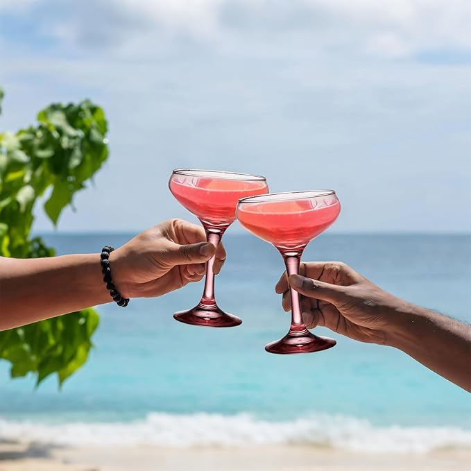 24 Pieces Crystal Martini Glasses Champagne Flute,Coupe Bowl Stemmed Cocktail Glasses,Set Of 24 Elegant Pink Goblets Colored Drinking Cups Champagne Wine Glasses for Parties Cocktail Margarita,Juice