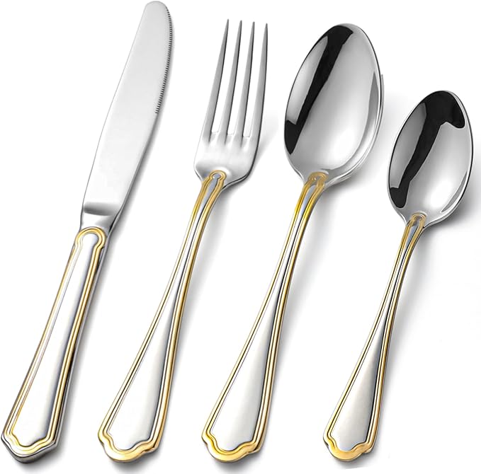24-Piece Gold Silverware Set Stainless Steel Flatware Set for 6,Mirror Polished Cutlery Utensil Set for Home,Kitchen,Restaurant