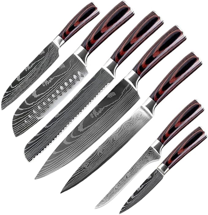 7PCS Kitchen Knife Set, Professional Japanese Chef Knives with High Carbon Stainless Steel Ultra, Sharp Aikido Knife Set for Cooking Meat, Fruits, Vegetables.