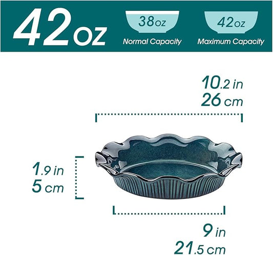 vancasso Stern Ceramic Pie Pan for Baking, 9 Inch Pie Plates with Ruffled Edge, Deep Dish Pie Pan for Apple Pie and Quiche, Large Pot Pie Baking Dishes, Thanksgiving Gifts - Green
