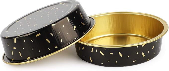 Beasea Mini Aluminum Pie Pans, 50 Pack with Lids, 8 Oz Black Gold Cartoon Tart Pans for Pie, Tart, Quiche