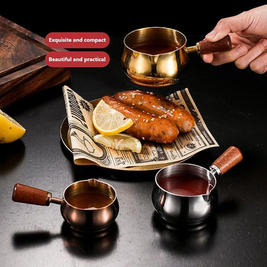 Mini Reusable 304 Stainless Steel Sauce Pan - 2PCS (Golden, 60ML) Chocolate Melting Pot & Barbecue Sauce Bowl Tea Soup Warmer