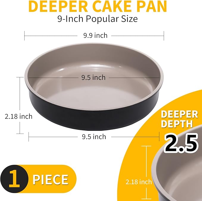9.5 Inch Round Cake Pan,Cast Aluminum Bakeware Ceramic Nonstick for Cake Baking,Oven and Dishwasher Safe(Black)