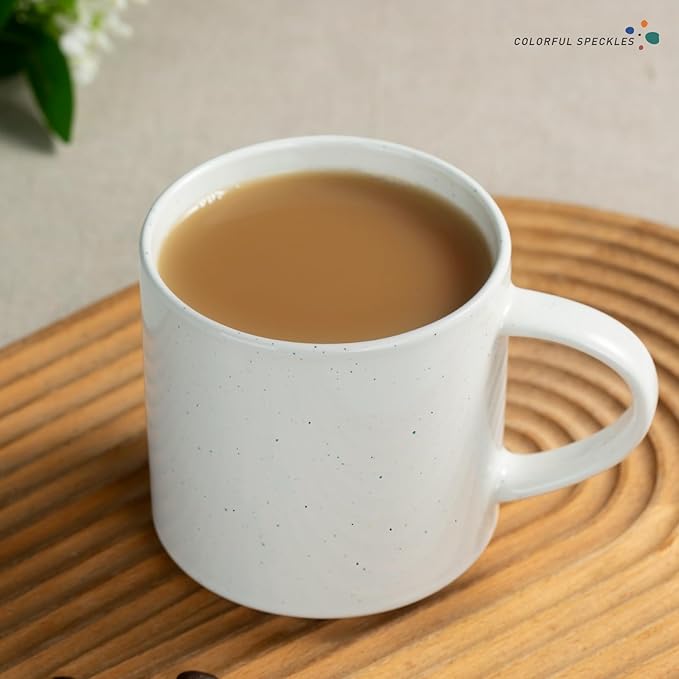 famiware Nebula 4 Pieces Coffee Mug, 14 oz Catering Mugs with Handle for Coffee, Tea, Cocoa, Milk, White with Colorful Speckles