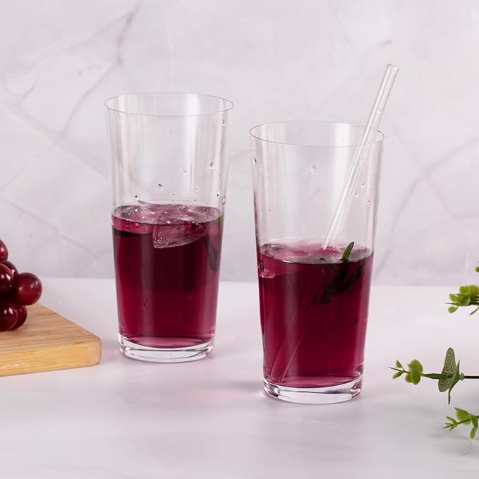 KAMMAK Drinking Glasses Set of 2, 17oz Crystal Water Glasses, Everyday Tall Glass Cups, Highball Glass for Cocktail, Juice, Mojito, Iced Tea, Kitchen and Bar Glassware Gifts,Collins Glasses