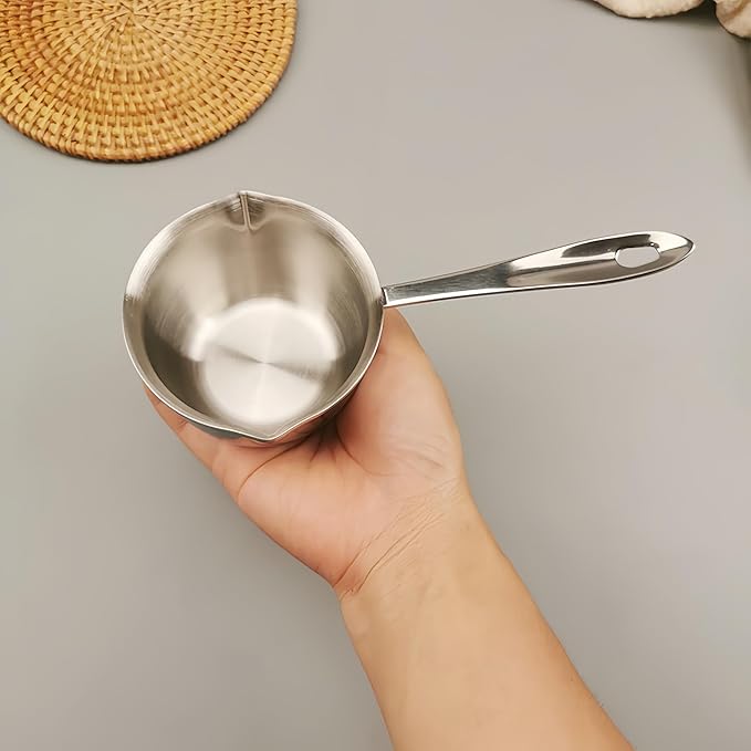 Stainless Steel Butter Warmer, Mini Butter Melting Pot with Dual Pour Spout Small Saucepan Milk Pan for Coffee Smaller Liquid Portions (150ML)